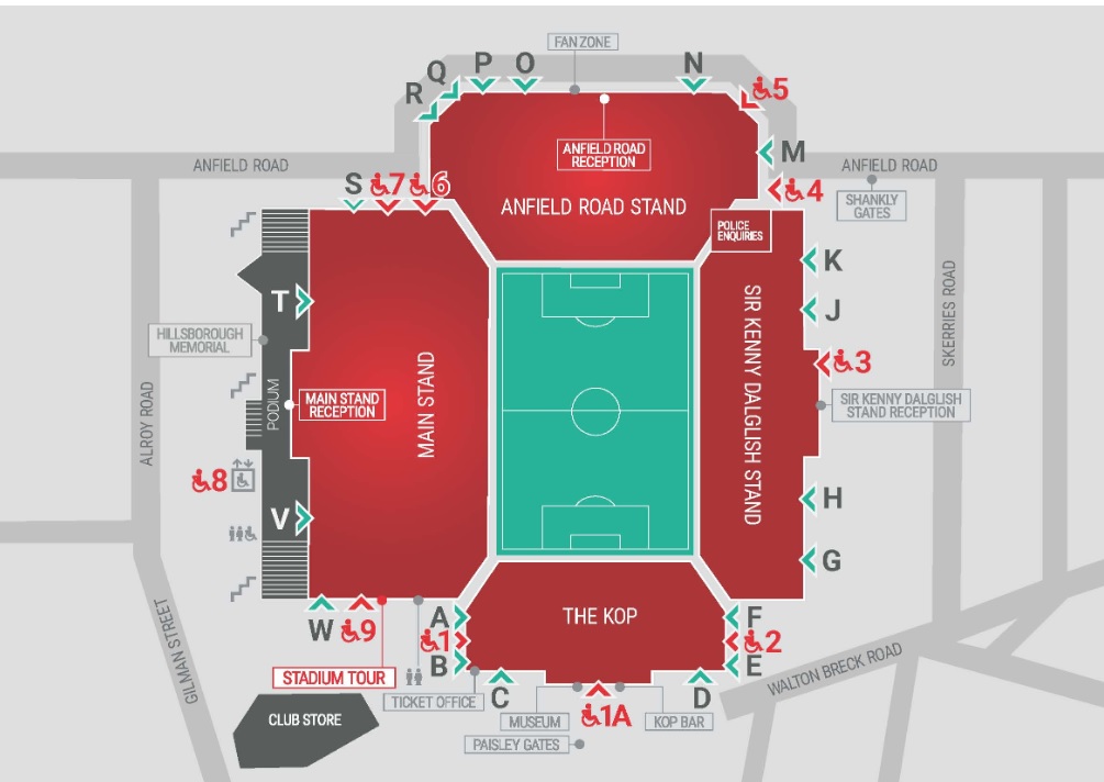 Anfield Stadium Tour and Museum Entrance Map